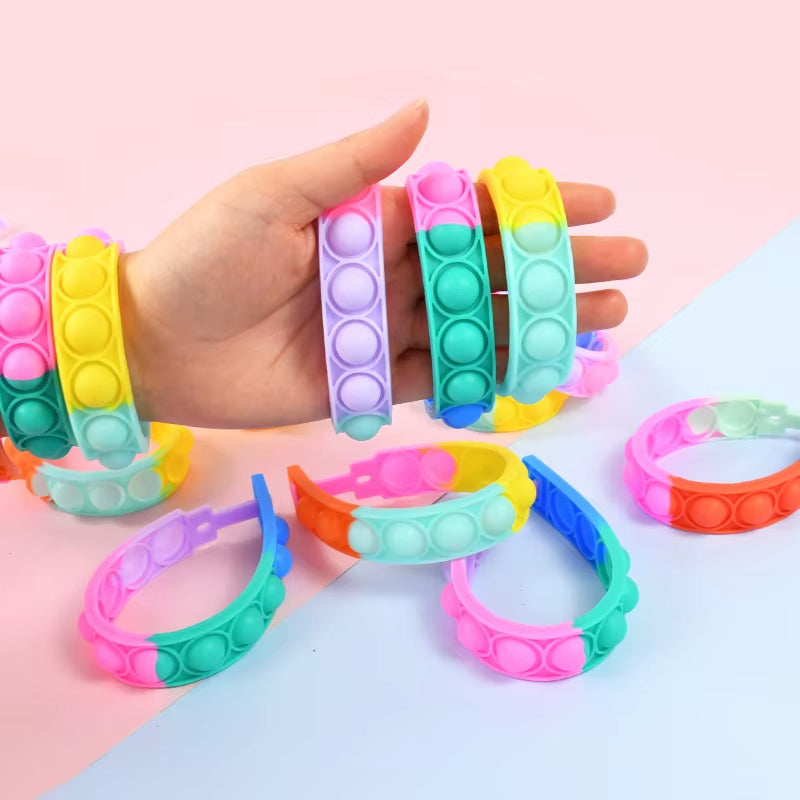 12Pcs Pop Bracelets Fidget Toy Kids Birthday Party Favors Goodie Bag Pinata Filler Guest Gift Sensory Stress Relief Wristband