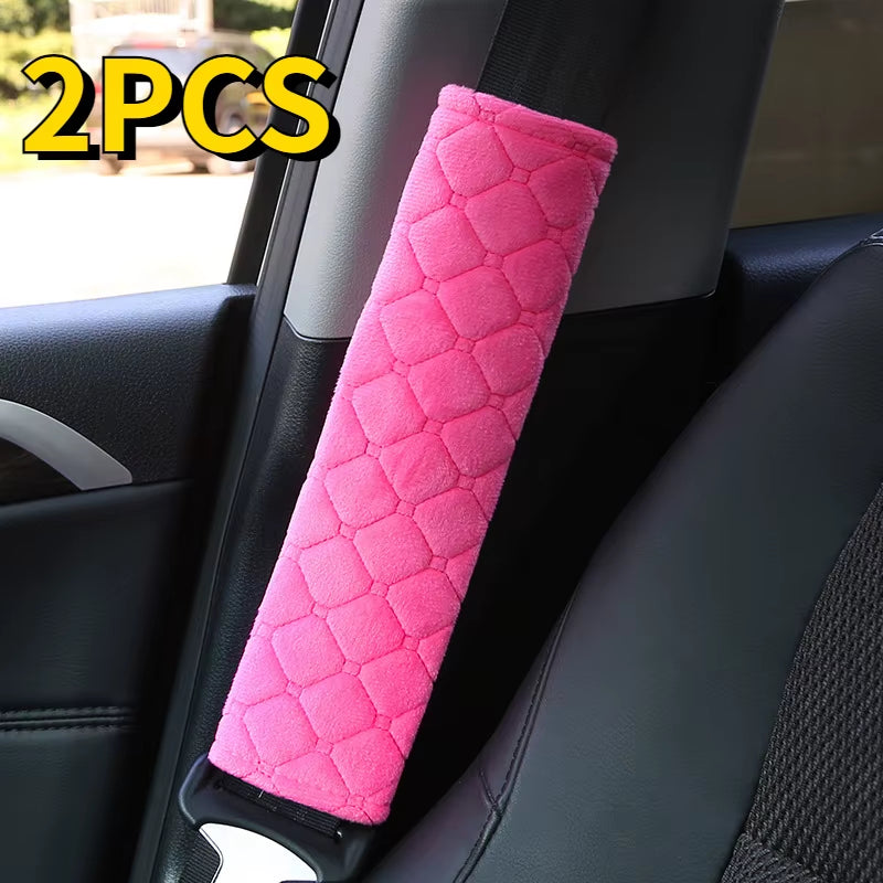 2PCS Universal Car Seat Belt Cover Adjustable Plush Car Safety Belt Cover Shoulder Pad for Kids Adults Car Interior Accessories