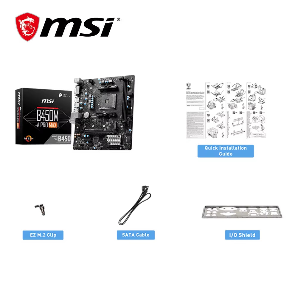 AMD B450M-A PRO MAX II New Motherboard Dual-Channel DDR4 Memory M.2 SATAIII USB3.2 Support R9 CPU Socket AM4 Mainboard