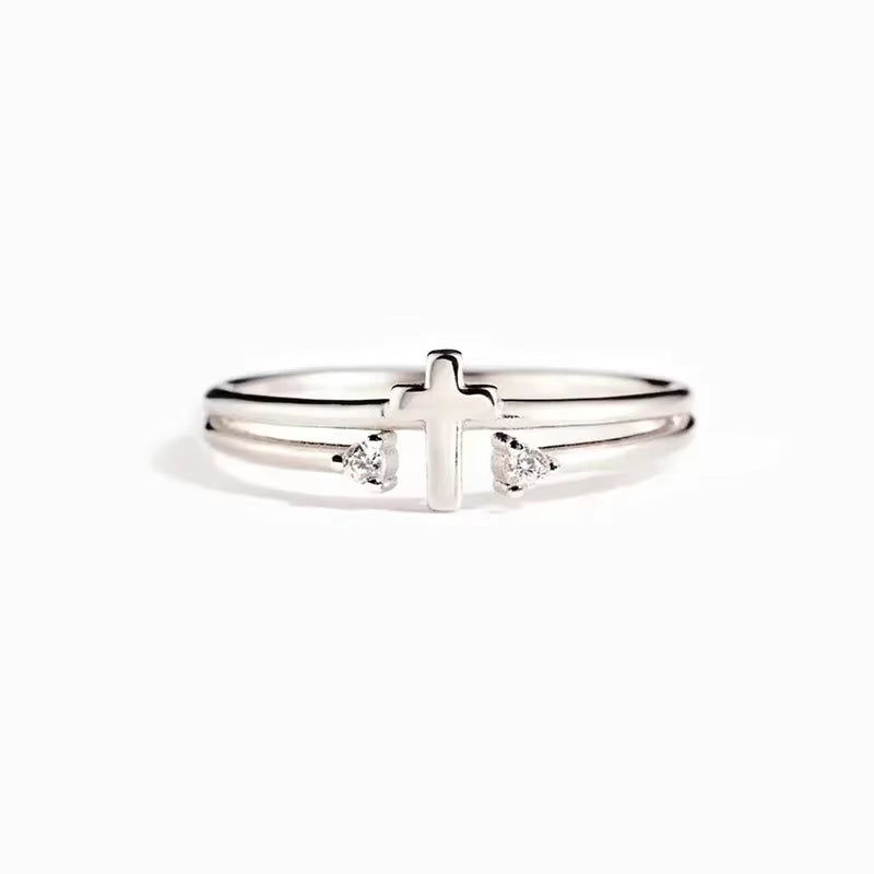 2025 Chic Dainty Silver Color Cross Ring Female Fashion Finger Jewelry with Bright Cubic Zirconia Accessories for Daily Wear