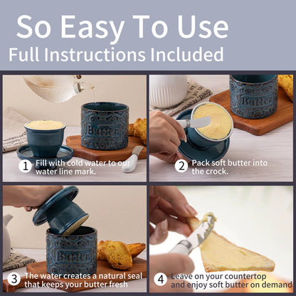 Ceramic Butter Crock with Lid French Butter Dish Butter Jar Cheese Case Storage Container for Home Use Fresh Spreadable Butter