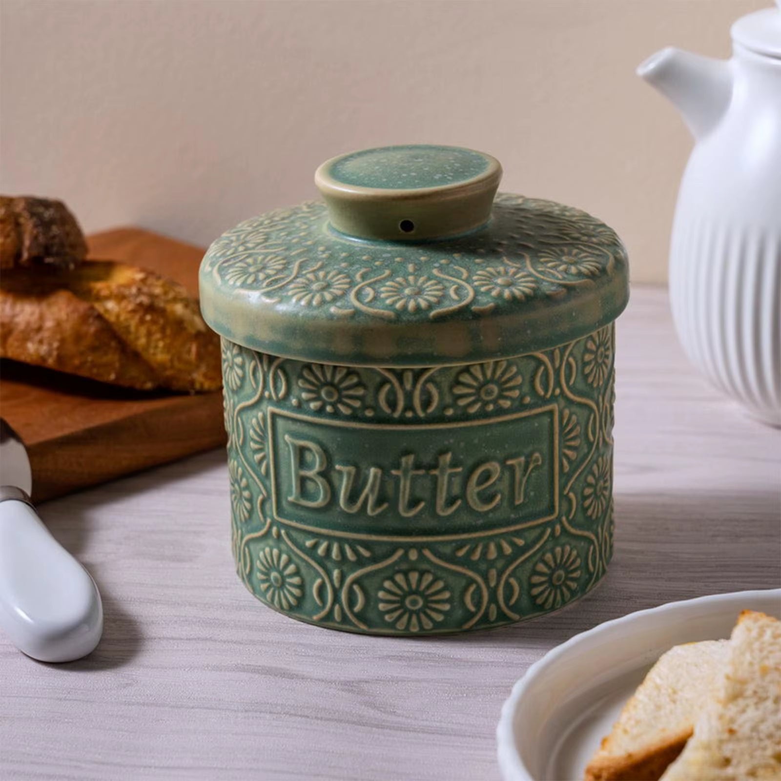 Ceramic Butter Crock with Lid French Butter Dish Butter Jar Cheese Case Storage Container for Home Use Fresh Spreadable Butter