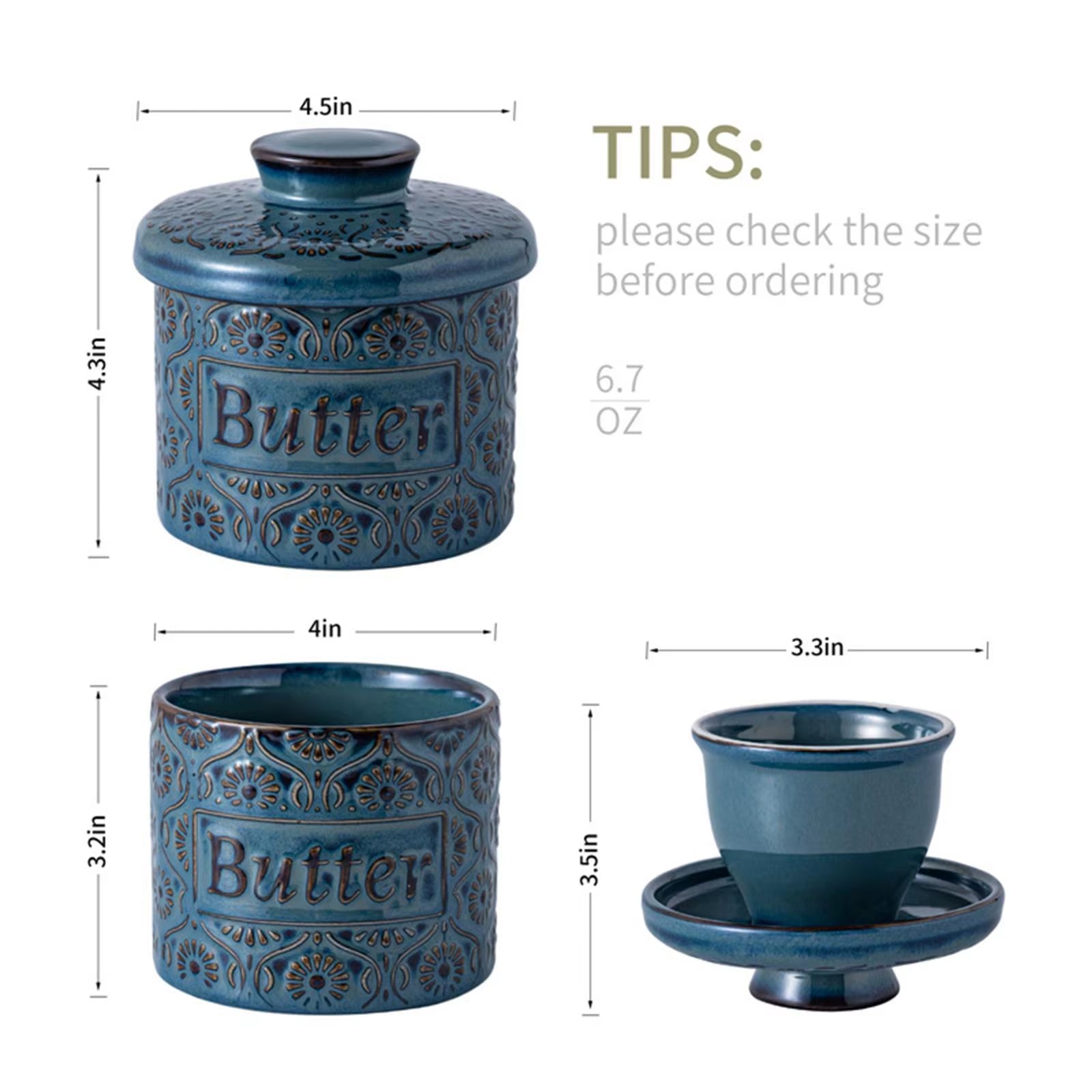 Ceramic Butter Crock with Lid French Butter Dish Butter Jar Cheese Case Storage Container for Home Use Fresh Spreadable Butter