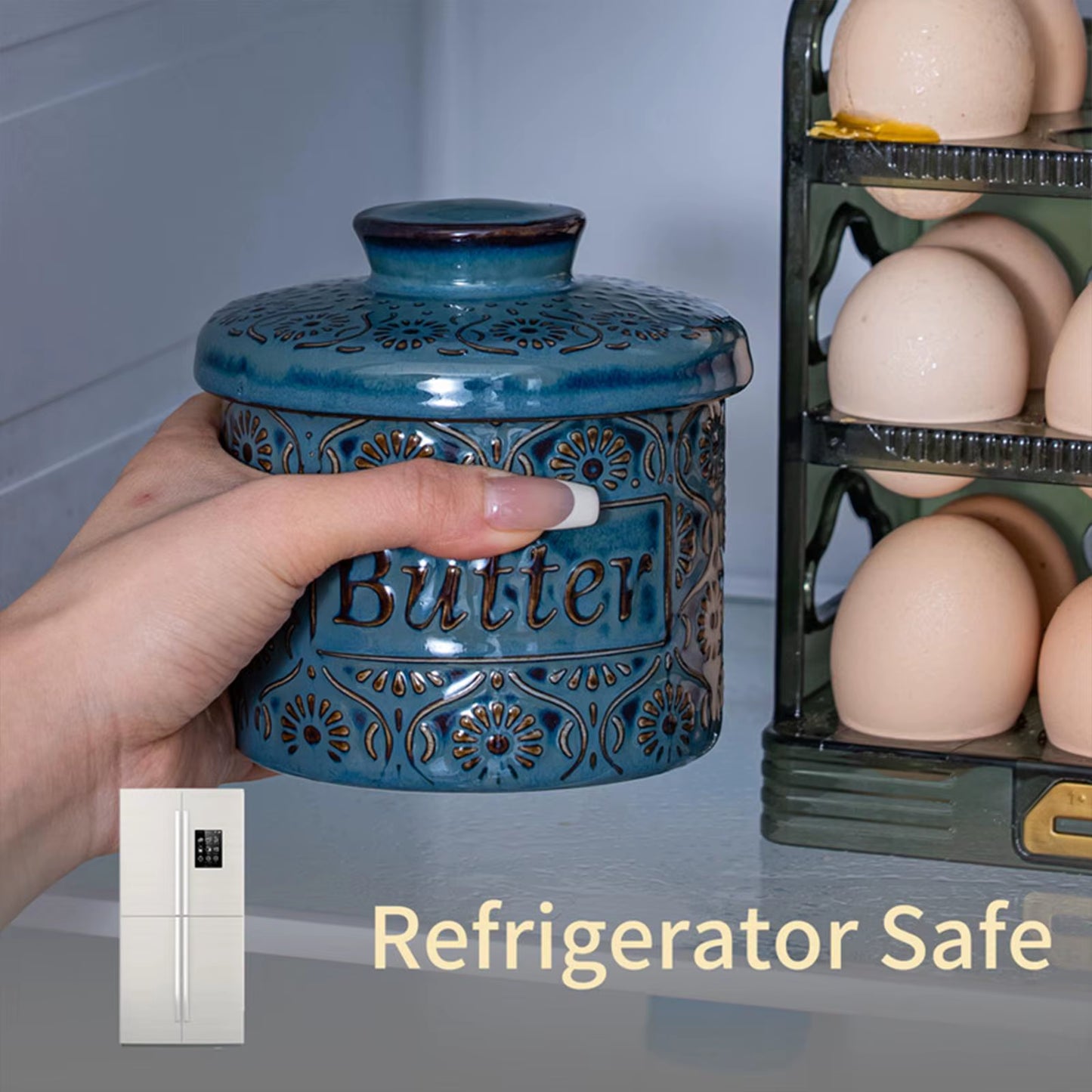 Ceramic Butter Crock with Lid French Butter Dish Butter Jar Cheese Case Storage Container for Home Use Fresh Spreadable Butter